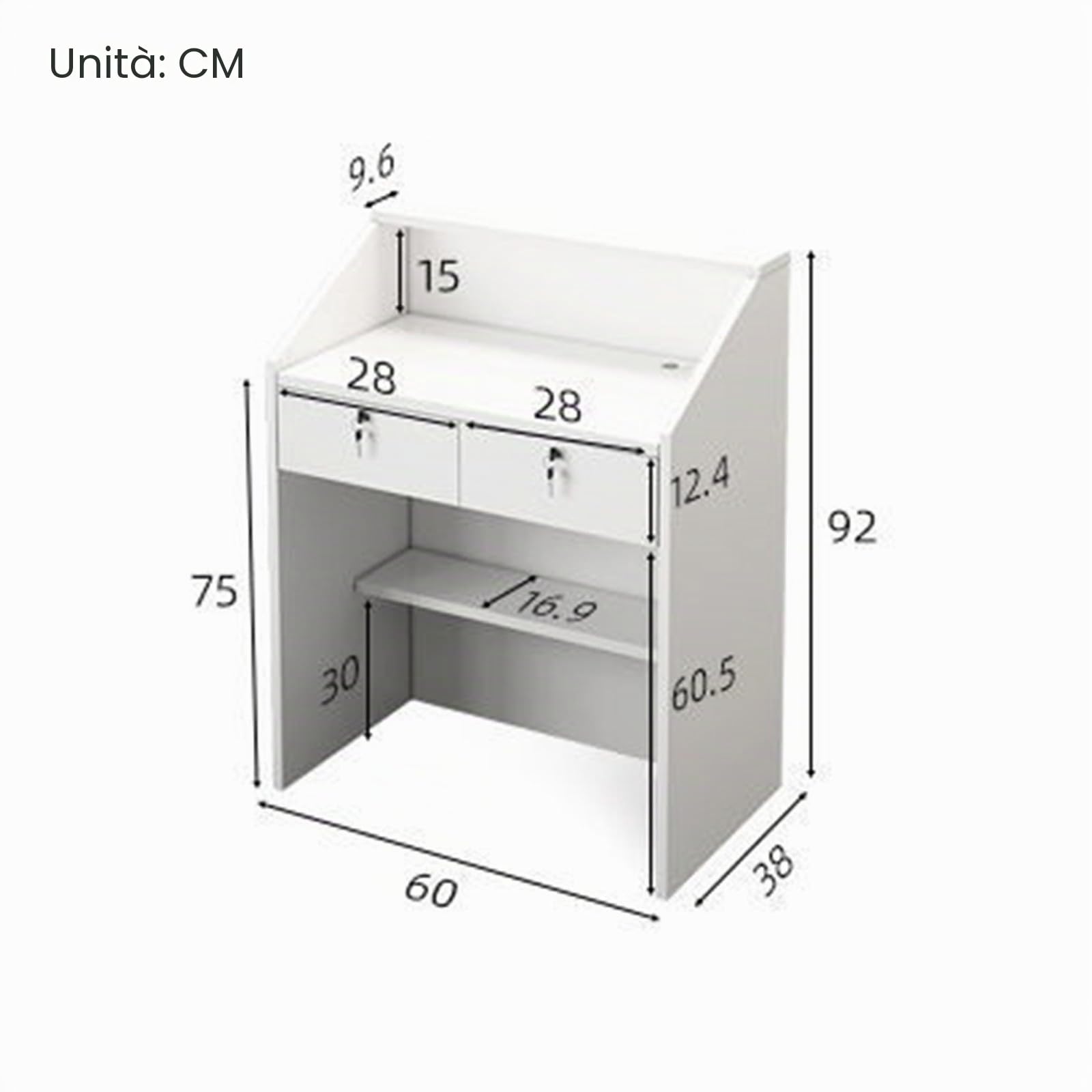 Banco reception reception, Banco cassa vendita al dettaglio per home office e lobby, Banco accoglienza per piccoli spazi, banco reception con cassetto chiudibile a chiave 60cm