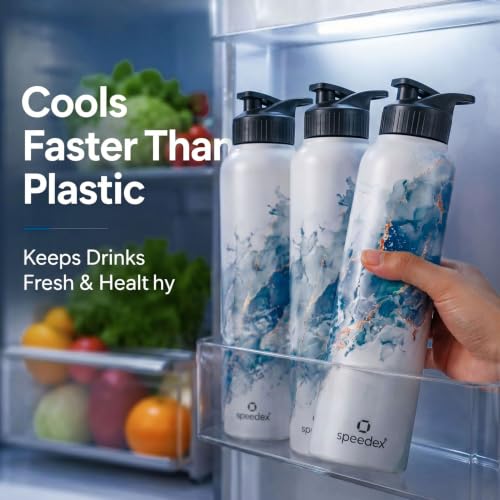 Image of Speedex Stainless Steel Printed Water Bottle 1 Ltr 1000 ml, BIS Approved, Leak Proof Sipper Cap Bottle for Office, School, Travel, Daily Use for Men, Women, Kids, Adults, Ice Marble, Set of 2