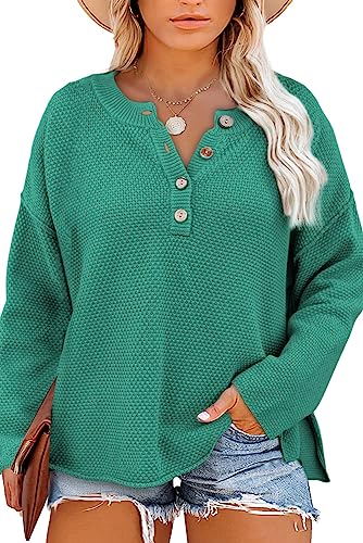 Image of Eytino Womens Plus Size Sweaters Casual Long Sleeve Loose V Neck Button Henley Tops Pullover Knit Jumpers,(1X-5X)