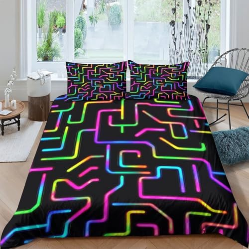 Housse de couette multicolore effet 3D relief motif labyrinthe en microfibre premium