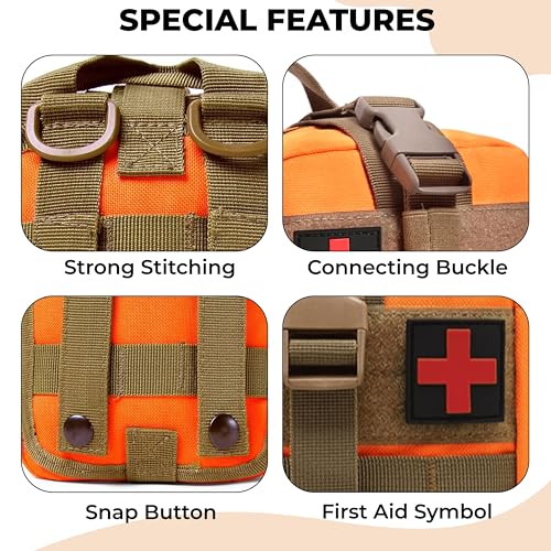 Image of Kraptick Medical Molle Pouch | Tactical First Aid Kit Bag | Military Emergency Medical Pouch | Waterproof & Durable Trauma Kit | Compact Molle Medic Bag for Outdoor, Camping & Survival (Orange)