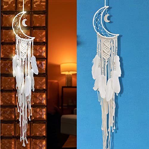 Laerjin LED Dream Catcher Handmade Half Circle Moon Design, Boho Traditional Circular Net for Wall Hanging Decor, Dream Catcher Feather Hanging with Moon Laerjin LED Dream Catcher Handmade Half Circle Moon Design, Boho Traditional Circular Net for Wall Hanging Decor, Dream Catcher Feather Hanging with Moon