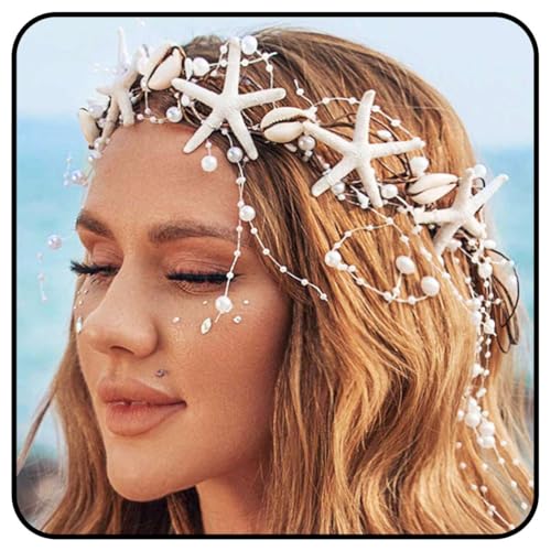 Zoestar Bandeau de mariée en forme d'étoile de mer avec perles et coquillages - Accessoire de cheveux pour femme