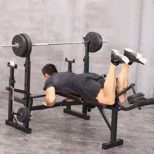 Tengma Adjustable Weightlifting Bench, Barbell Bench, Olympic Workout Bench with Squat Rack, Leg Extension, Preacher Curl, Weight Storage, Strength Training Fitness Equipment for Full-Body Workout