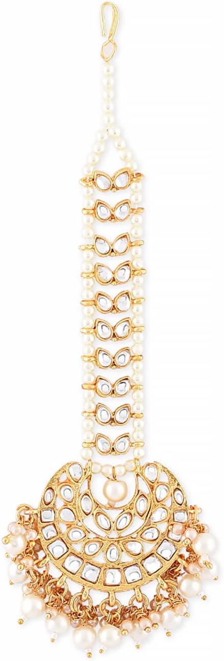 Zaveri Pearls for Women's Gold Tone Kundan and Pearls Traditional Maangtikka -Zpfk9004 Pack of 1