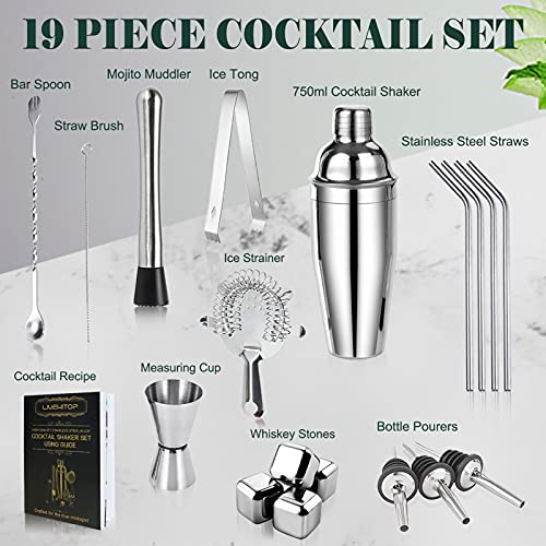 LIVEHITOP Cocktailset, 19-delige Cocktailset, Roestvrijstalen Barman-Set met 750 ml Boston-cocktailshaker voor Feest… - Afbeelding 3
