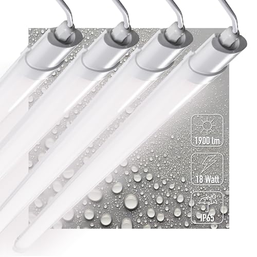 Proventa Feuchtraumleuchte LED 120cm 4-Pack IP65 18W 1900lm 4000K Neutralweiß - werkstattlampe, garagenlampe, kellerlampe, neonröhre,...
