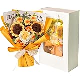 Rutexc ニットウールパフのひまわりブーケ。クリスマスやバレンタインの記念品として、またはお母さんへの心温まる贈り物に。