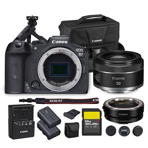 Image of Canon EOS R7 Mirrorless Camera | 32.5MP APS-C Sensor 4K 60p Video | Fast Autofocus in-Body Stabilization for Wildlife and Sports + Canon RF 50mm f /1.8 STM Lens + Adapter EF-EOS R + Tripod Grip + More