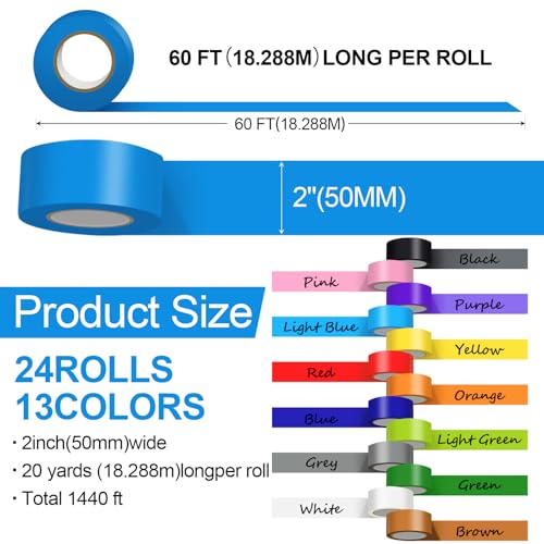 Image of Fainne 24 Pack Colored Duct Tape Bulk, Colorful, 20 Yards X 2 Inches