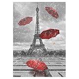 Gartenflaggen Perfekte Werbe Flagge Schwarzweiss-Eiffelturm, Der Rote Regenschirme Fliegt Familienfahne Personalisierte Für Feier, Hof 30X45Cm