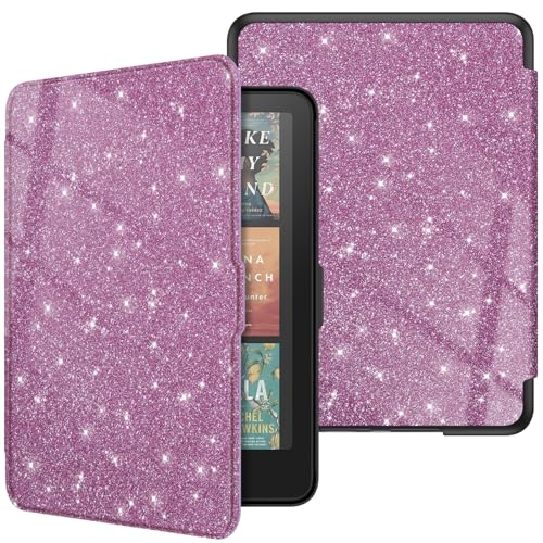 Image of Fintie Case for 7 inch All-New Kindle Paperwhite (12th Generation, 2024) and Kindle Colorsoft Signature Edition - Slim Lightweight Shell PU Leather Protective Cover with Auto Sleep /Wake, Purple Glitter