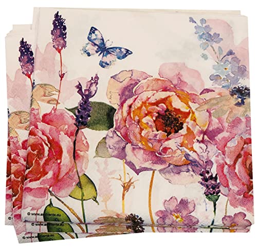 Serviettes décoratives en papier Lucy Rose 33 x 33 cm pour fête