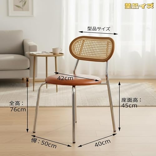 MumuElf ラタンチェア ダイニングチェア北欧風 人工ラタン背もたれ PUレザークッション カフェ用 積み重ね可能 メイクアップチェア おしゃれ 座り心地良い 通気性 (シルバー脚,ブラウン-ブラック) [並行輸入品] [3]