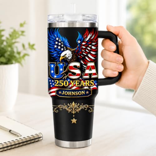 Image of Personalized 250th Anniversary Of America Tumbler - Custom Patriotic USA Flag 1776-2026 Gifts - US Eagle Freedom Tumbler 40oz A16 - American Flag Independence Celebration Gifts For Men, Women
