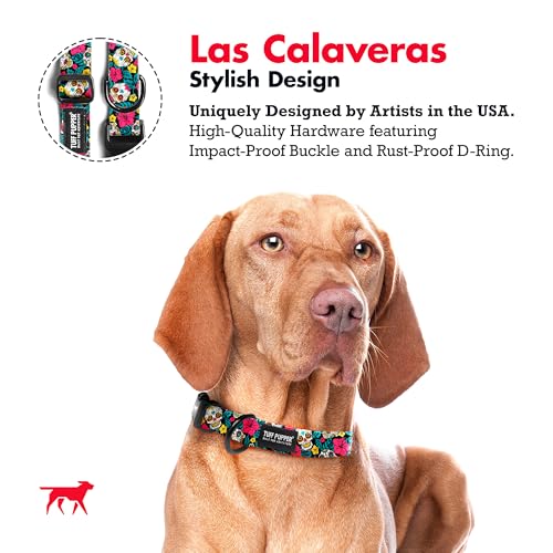 Image of Tuff Pupper Premium Adjustable Dog Collar for Extra Large Boy & Girl Dogs, Stylish Pattern Collars Designed in USA, Quick Release Buckle, DayoftheDead Print, XL (1.25 Inch Wide x 20-30 Inch Neck)