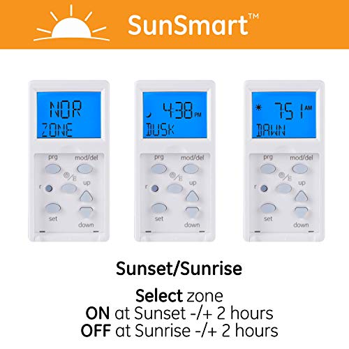 GE SunSmart 7-Day In-Wall Digital Timer Switch, Auto Sunrise/Sunset, Weekly Programmable, Security, Countdown, Single-Pole/3-Way, Neutral Wire Required, White or Light Almond, 32787 by GE - Image 4
