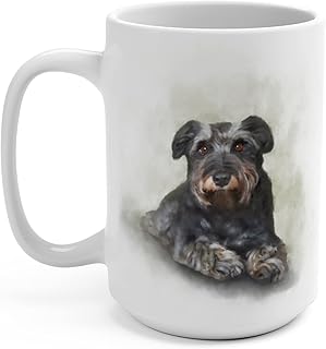 Schnauzer Mug, Schnauzer Gifts, Personalized Dog Mug, Cute Dog Coffee Mug Gift For Dog Mom, Large Coffee Mug Dog Lovers, White Ceramic 15 Oz Mug Dog Lover Gift (Dog On Right Side Of Handle)