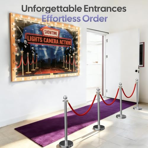 Image of 4 Pack Silver Stanchions and Velvet Ropes Set, Stainless Steel Crowd Control Barriers, 3Pcs Red Ropes and Poles for Party Supplies,Photobooth Accessories,Prom,Birthday,Business,Wedding, Museums