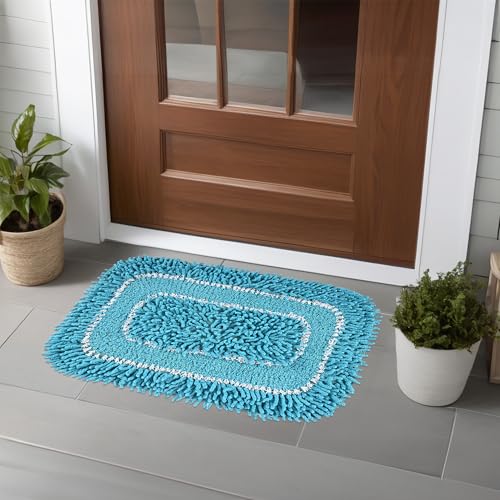 Image of Kuber Industries 24x16 Inches Durable Super Soft Door Mats for Home | Rainy Season Mats for Floor & Footmats for Bedroom, Kitchen & Balcony | Shaggy- Blue & White