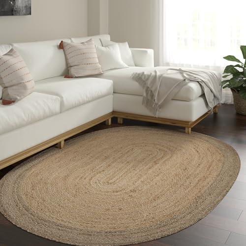 LR Home Natural Jute 5x7 Oval Area Rug for Home