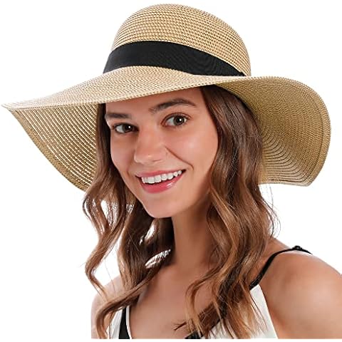 Womens Sun Hats with Uv Protection Wide Brim Beach Hat Women Straw Beach Hats for Women Floppy Foldable Sun Hats Women Beach, Mix Beige Brown Sun Hat Womens Cover