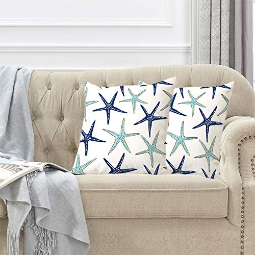 BaoNews Coastal Nautical Pillow Covers, Coastal Nautical Starfish Repeat Pattern Navy Blue Square 22 x 22 Inches Decorative Throw Pillow Covers Cotton Cushion for Sofa Bedroom Car, Blue 07, Set of 2 - Image 4