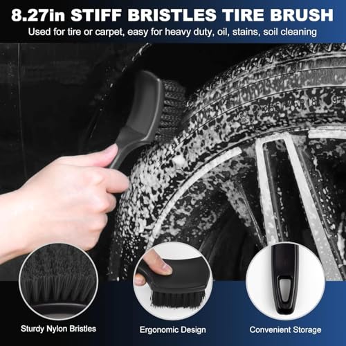 Image of Car Wheel & Tire Brush Set, Wheel Cleaner Brush, Soft & Stiff Bristle Cleaning Brush,Wheel Brushes for Cleaning Wheels,Rim Brush for Car Body Exterior Surface, Carpet, Truck, SUV, RV, Motorcycle-2PCS