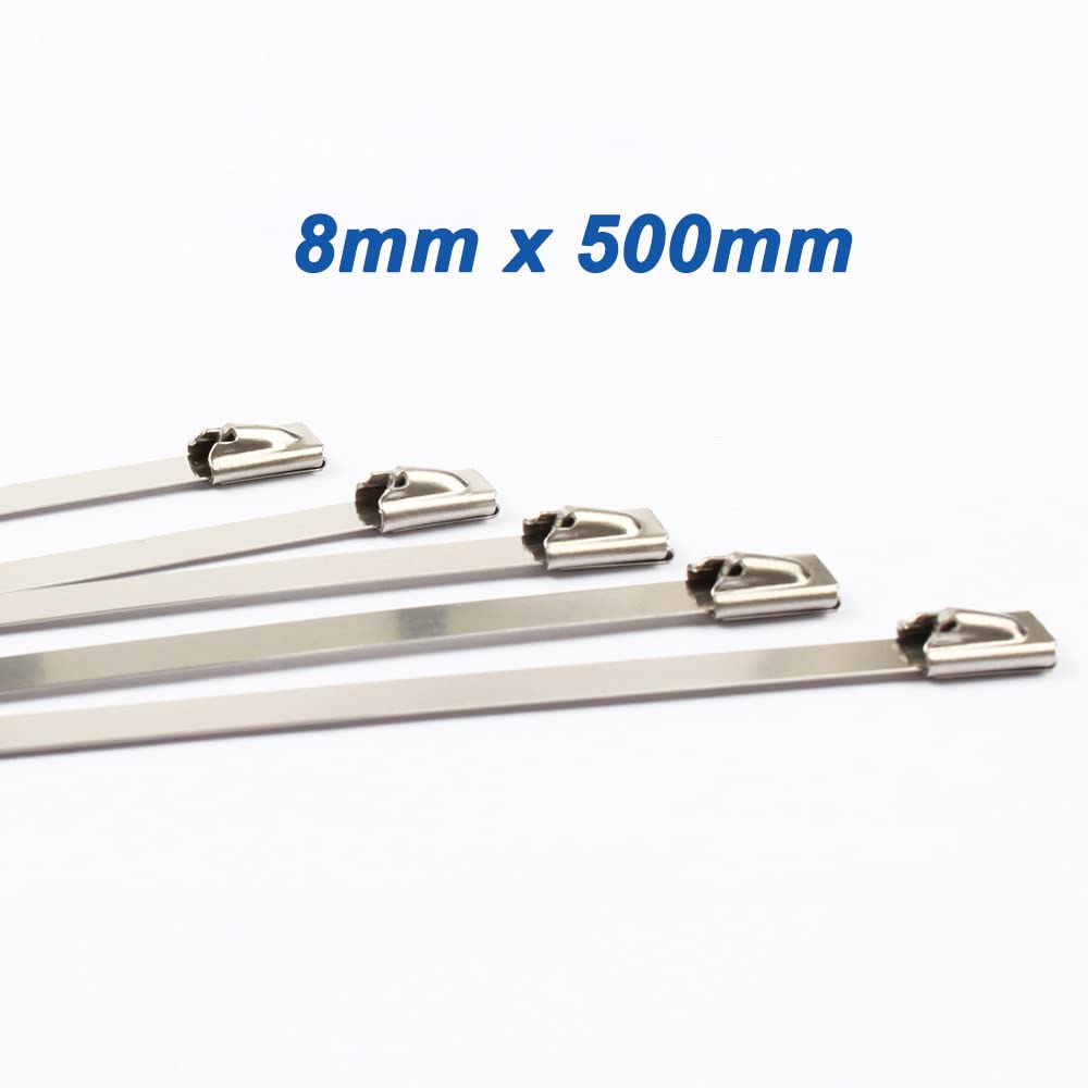 100 sztuk samoblokujących opasek zaciskowych ze stali nierdzewnej, samoblokujące opaski zaciskowe, 8 mm x 300 mm (8 mm x 500 mm)