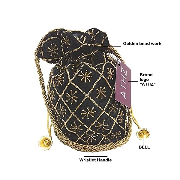 ATHZ Women Velvet Black Potli Bag Wristlets Potli Bag For Gifting Floral Pattern Handbags Pouches (Black) - Image 4