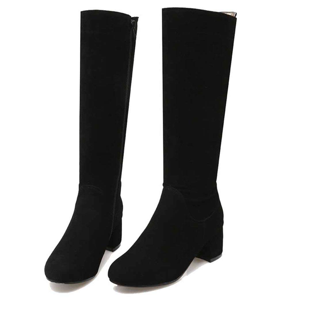 Winter Women Knee High Boots Suede Round Toe Anti Slip Casual Party Shoes Ladies Short Plush Lined Square Heel Zip Long Boot