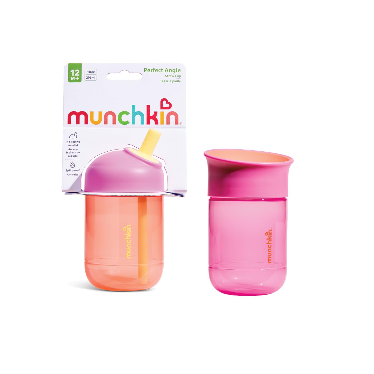 Munchkin 2 Pack Perfect Angle Straw Cup and Miracle Baby Cup |296 ml |Coral