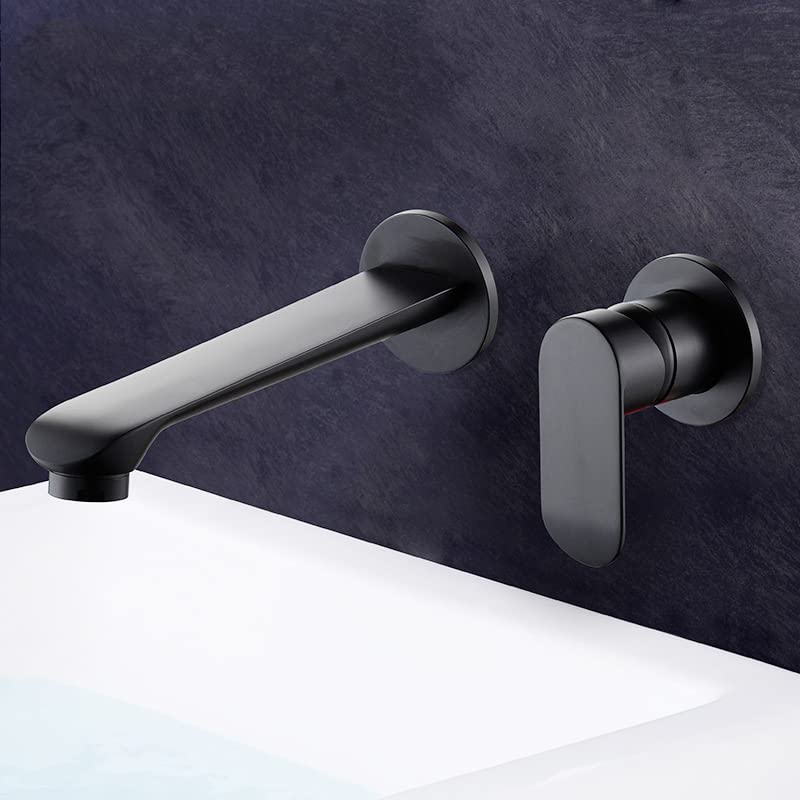 Rubinetto a cascata nascosto a parete in stile europeo interamente in rame a parete per lavabo caldo e freddo rubinetto incorporato, bocca corta a cascata (set di tre pezzi)