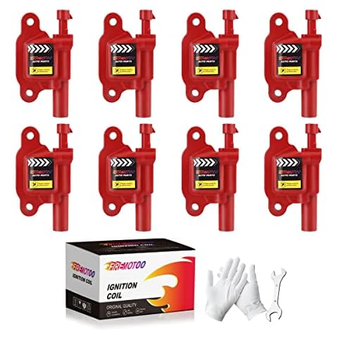FIREMOTOO Pack of 8 Ignition Coil Pack Compatible with Cadillac Chevy GMC Pontiac G8 Grand Prix Tahoe Yukon Silverado Impala Trailblazer Avalanche 5.3L 6.0L ‎UF413 12570616 H6T55271ZC C1511 D510C Red Cover