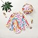 Baby Girl Long Sleeve Swimsuit One Piece Rash Guard Daisy Floral Ruffle Zipper Swimwear Swimming Hat Infant Rainbow 12-18 Months