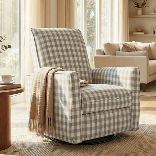 KISLOT Swivel Rocker Recliner Chair, Nursery Glider Recliner Manual Rocking Comfy Upholstered Fabric