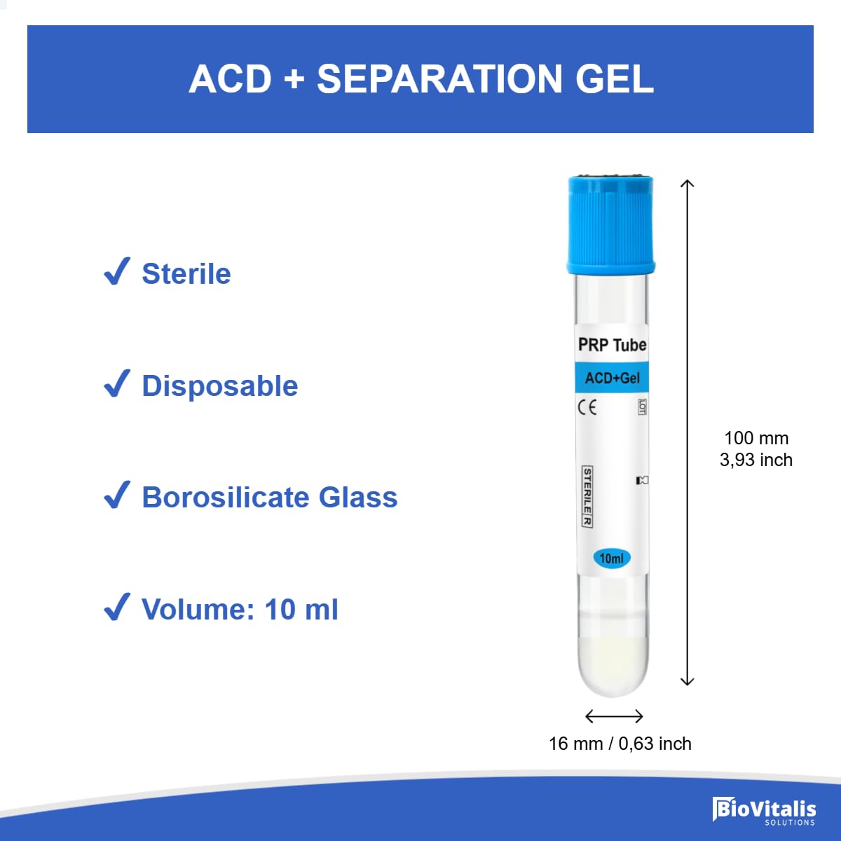50 tubi PRP da 10 ml, in vetro PRP, per gel ACD e anticoagulante, per uso in centrifuga da laboratorio