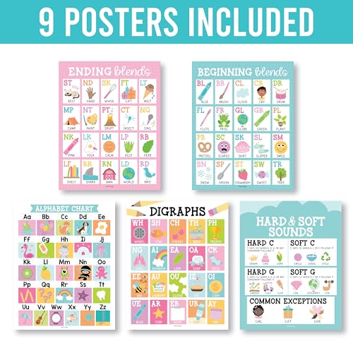 Hadley Designs Phonics Posters for Classroom Must Haves - 9 Sound Wall for Kindergarten & Elementary Teacher Supplies, Syllable, Vowels, Digraphs & Blends Bulletin Board Set, Pastel Classrom Decor — view 4