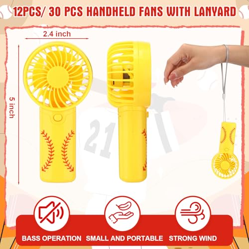 Tuanse 12 Pcs Mini Softball Fans Bulk Portable Handheld Fans with Lanyard Softball Gifts for Team Outdoor Sport Party Favors Summer Gifts, Battery Not Include
