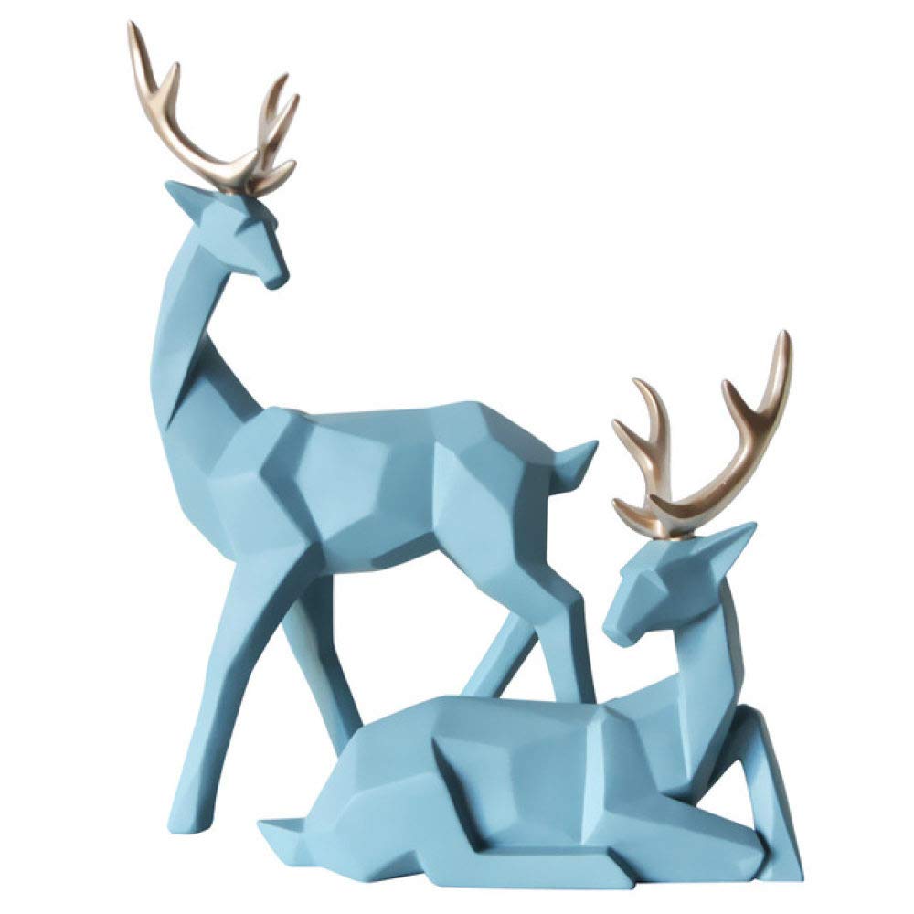 Estilo nórdico Creativo 3D Geometría sólida Adornos de Ciervo de la Suerte Artesanía de Resina Muebles para el hogar para decoración Figuras de Escritorio de Oficina, Azul Claro D