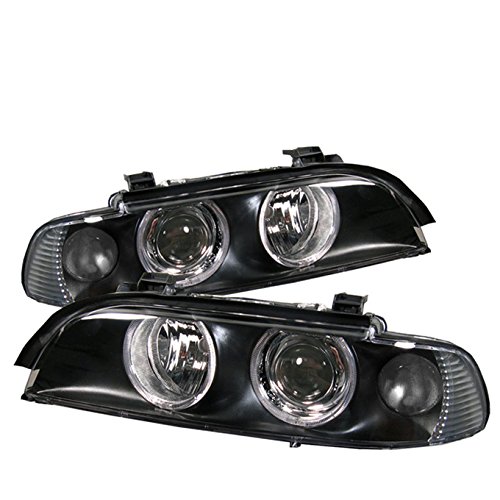 AKKON - For BMW E39 5-Series 525i 528i 530i 540i Dual LED Projector Black Headlights Lamps W/Factory Halogen Only