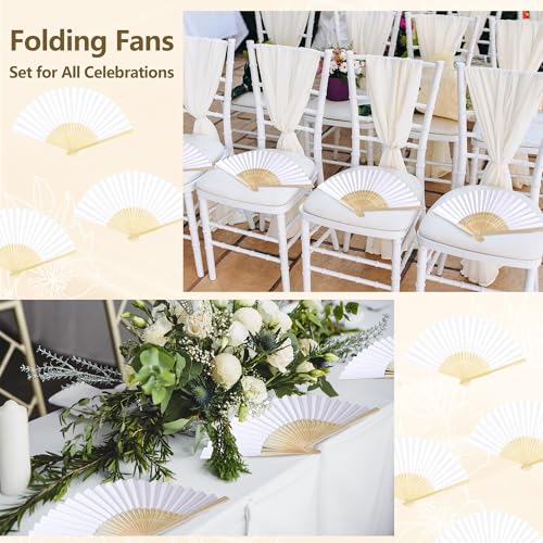 Aodaer 60 Pcs White Hand Fans Paper Wedding Fans with Wooden Storage Box by Aodaer - Used condition - Image 6