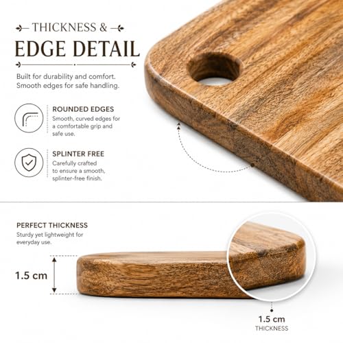Image of Handcrafted Wooden Chopping Board for Kitchen | Cutting Board & Serving Platter | Food Safe Wooden Board for Vegetables, Fruits, Cheese & Bread | Multiple Designs (Rectangular, Mango Wood)