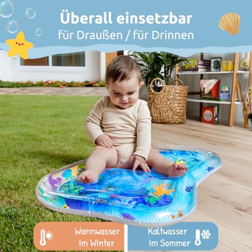 Mallie® Wassermatte Baby 66x50 CM [100% BPA & Schadstoff-Frei] ab 3, 6 und 9 Monate im Ozean Blau Design I Baby Spielzeug, Spielzeug Ab 6 Monate als Wassermatte Baby und Baby Spielzeug 6 Monate
