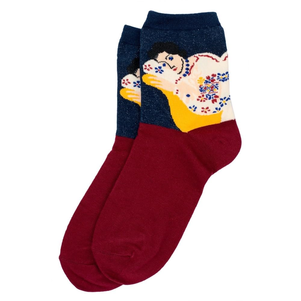 Joe Cool Unisex Red And Blue Cotton Spandex Socks With Matisse Peasant Blouse Motif In Red & Blue