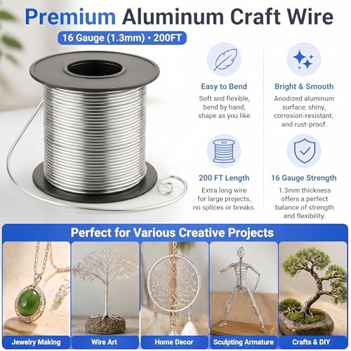 Image of Therwen 200ft 16 Gauge Stainless Steel Wire for Gardening, Electroculture, Bonsai, Jewelry Making Beading DIY Craft Pure Bare Stainless Steel Wire Spool