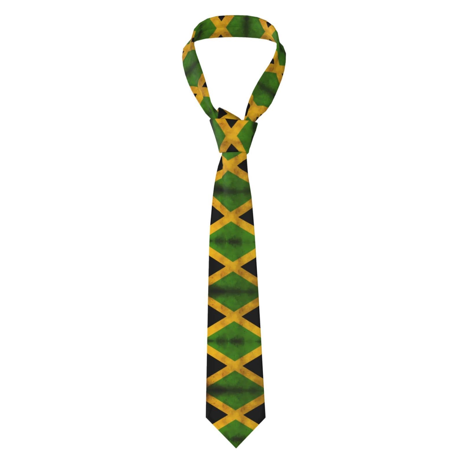 WHJWXC Old Jamaican Flag Printed Men's Necktie Business Tie Suitable for Work daily business gatherings and work use, Black, One Size
