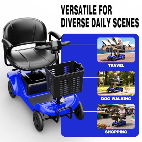 Image of Mobility Scooter,4 Wheel Mobility Scooter,15 Miles Range,300W Motor, 300LBS Capacity,Lightweight and Portable,with LED Headlights and Basket,Charger Included,Blue
