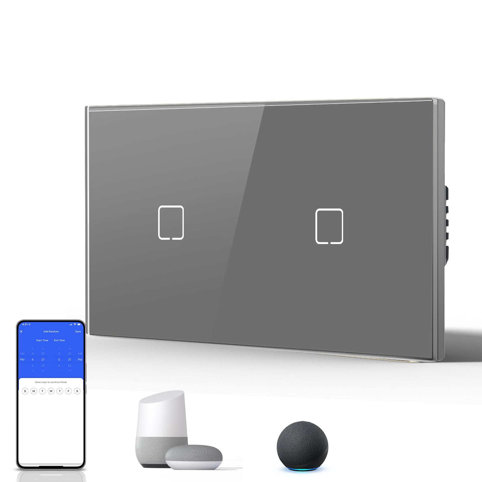 BSEED Interruptor Inteligente WIFI,Interruptores Tactil Con Cristal,Compatible con Alexa,Tuya y Smart Life,Requiere Cable Neutro,2 Gang 1 Vía,86mm Blanco — view 149