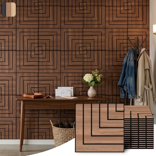 Image of WoveN SounD Acoustic Wall Panels, Teak, 16 Pack, 12x12 in | Self-Adhesive, NRC 0.95, Carved Pattern, Sound Proof, Echo Reduction, Sound Dampening, Home Studio, Office, Gaming Room